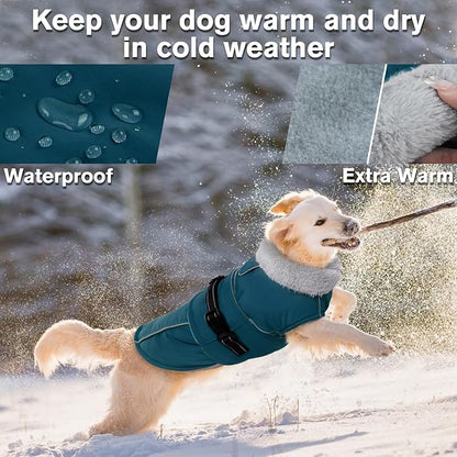 Lelepet Warm Dog Coats for Large Dogs Waterproof Dog Winter Jacket Reflective Pet Fleece Vest Windproof Cold Weather Coats with Adjustable Buckle & Leash Hole, Dark Green, L