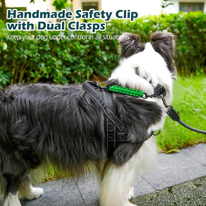 PetBonus Dog Collar Safety Clip, Handmade Backup Safety Strap for Dog Harness, Prong, Pinch Collar, Double Ended Clasp Leash Connector (Green)