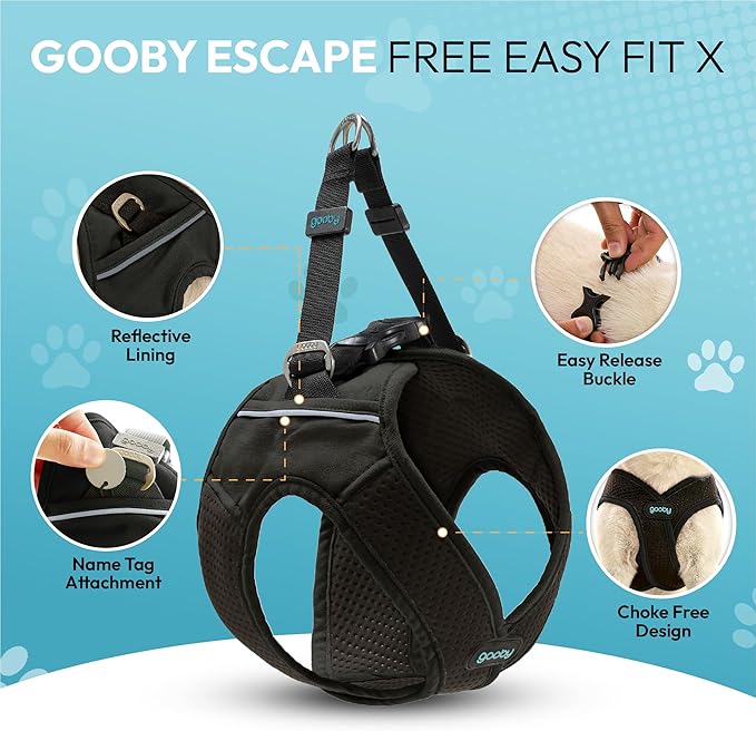 Gooby Escape Free Easy Fit X Step in Dog Harness - Vegas Black, Medium