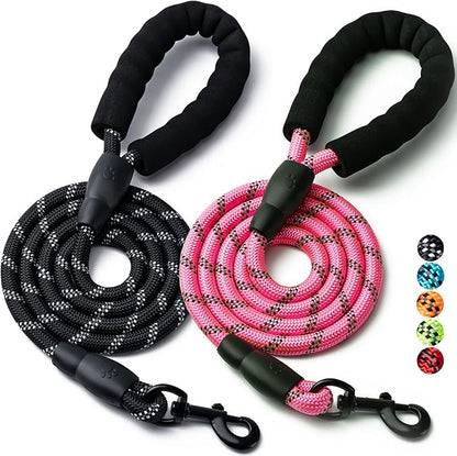 2 Pack Dog Leash, 4/5//6 FT Heavy Duty Nylon Rope Pet Leashes with Comfortable Padded Handle, Reflective Dog Leashes for Small Medium and Large Dogs (5FT-1/2,Black/Pink)