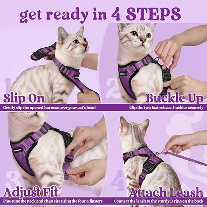 rabbitgoo Cat Harness and Leash for Walking, Escape Proof Soft Adjustable Vest Harnesses for Cats, Easy Control Breathable Reflective Strips Jacket, Purple, M