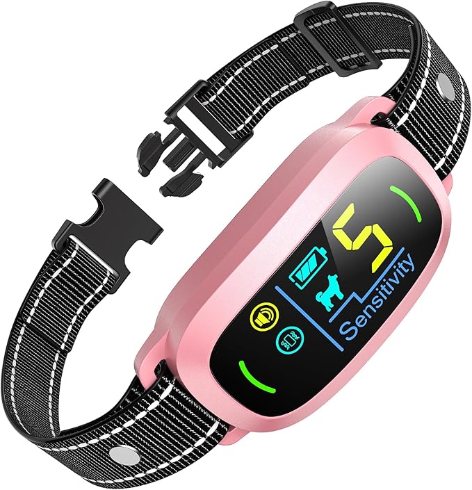 FAFAFROG Dog Bark Collar, Rechargeable Smart Collar, Anti Barking Training Collar with 5 Adjustable Sensitivity Beep Vibration, Bark Collar for Large Medium Small Dogs (Pink)