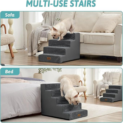 COZY KISS Dog Stairs for Small Dogs 5-Step, 19.7" Extra Wide Right-Angle Pet Stairs for Couch and Beds, Anti-Slip Dog Steps for Old Cats and Lowrider, 19.7x29.5x23.6 inch, Dark Grey