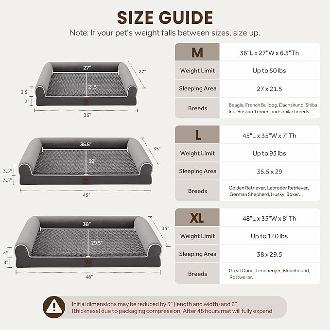 Warmrest Large Dog Beds Large Sized Dogs 45x35x7 Inch, Orthopedic XXL XL Dog Bed for Medium Size Dogs, Big Waterproof Couch Sofa with Removable Washable Cover for Pet, Dark Grey