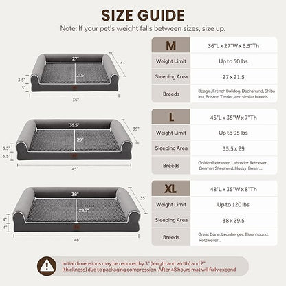 Warmrest Large Dog Beds Large Sized Dogs 48x35x8 Inch, Orthopedic XXL XL Dog Bed for Medium Size Dogs, Big Waterproof Couch Sofa with Removable Washable Cover for Pet, Dark Grey