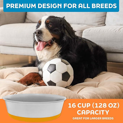 Master Pet Supply Stainless Steel Dog Bowls Set of 2 with Extra Thick Silicone Base - 16 Cup (128 oz) Mango Tango, Non-Slip, Dishwasher Safe Metal Bowls, Pet Dog Food Bowl for Dogs, Cats, Anti Rust