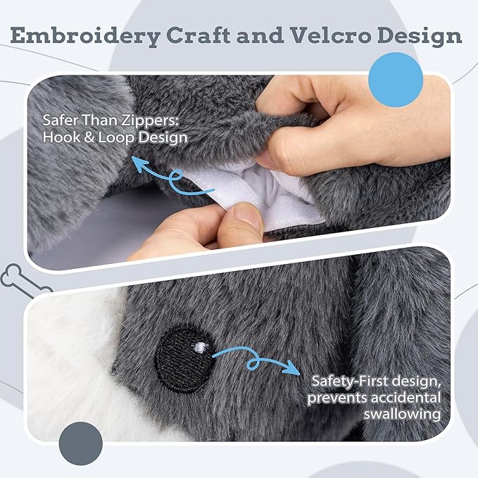 Moropaky Heartbeat Puppy Toys Dog Heartbeat Toy for Anxiety Relief Calming Aid, Heartbeat Stuffed Animal for Puppy Dog Comfort Sleep Aid Crate Training, Puppy Essentials, Dark Gray
