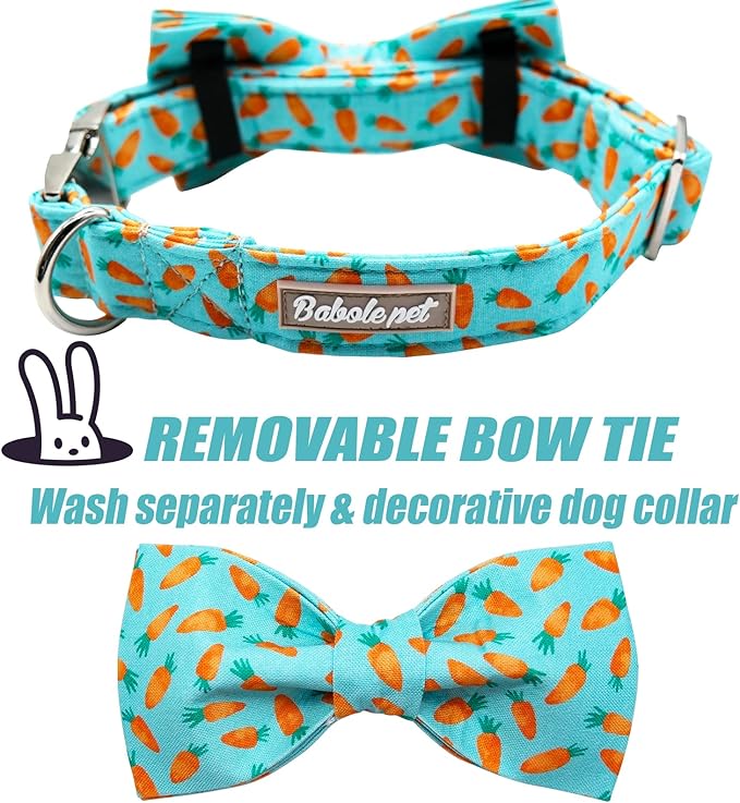 Easter Dog Collar with Bow Tie - Adjustable Easter Carrot Dog Collar Designer Bowtie Collar Metal Buckle Puppy Collars for Small Medium Large Dogs XS