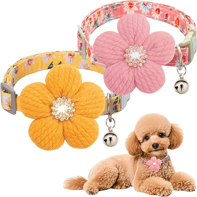 Medium Dog Collar with Flower, Dog Collars for Medium Dogs Collar for Girl Cute Dog Collar with Bell, Adjustable Length