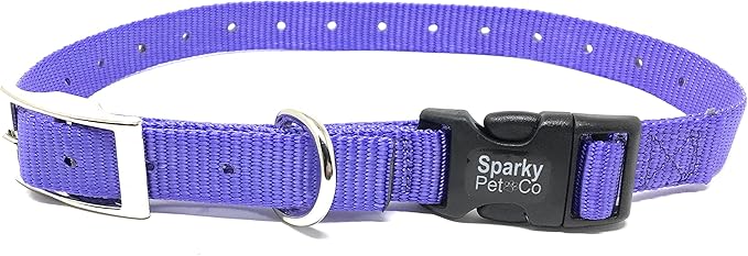 Sparky Pet Co - ECollar Replacement Strap - Easy Release Double Buckle Dog Collar - Rugged Nylon - Adjustable - D Ring - Quick Release Metal Clasp - for Invisible Fence Systems - 3/4" x 24" - Lavender