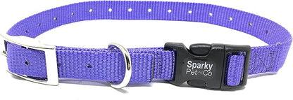 Sparky Pet Co - ECollar Replacement Strap - Easy Release Double Buckle Dog Collar - Rugged Nylon - Adjustable - D Ring - Quick Release Metal Clasp - for Invisible Fence Systems - 3/4" x 24" - Lavender