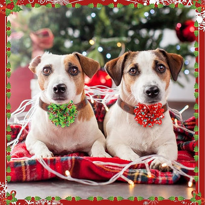 50 Pcs Christmas Dog Collar Flowers Bulk Santa Dog Bow Tie Flower Grooming Charms Accessories for Cat Pets Collar Attachment Embellishment Xmas Party Costume