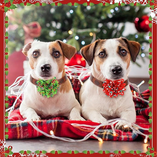 50 Pcs Christmas Dog Collar Flowers Bulk Santa Dog Bow Tie Flower Grooming Charms Accessories for Cat Pets Collar Attachment Embellishment Xmas Party Costume