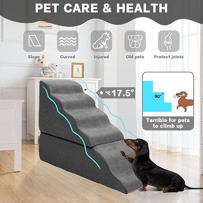 MALOROY Dog Stairs for High Bed 30" H, 6-Step Dog Steps for Bed for Small Dogs and Cats, Pet Stairs for High Bed Climbing, Non-Slip Pet Step Ramps for Old Dogs/Cats, Free-Installation, Dark Grey