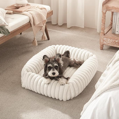 FURTIME Dog Bed for Small Dogs, Washable Orthopedic Dog Bed with Removable Cover, Rectangle Soft Calming Sleeping Puppy Bed Durable Pet Cuddler with Anti-Slip Bottom, Cream, S (20"x19"x6")