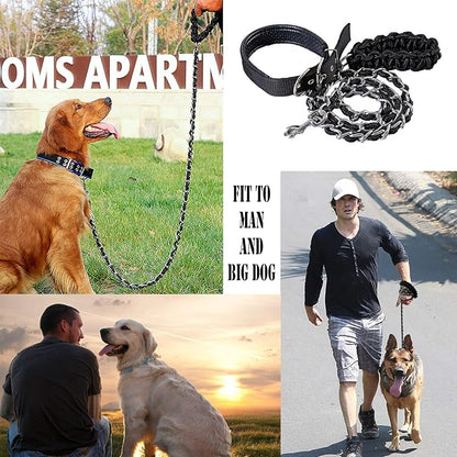 Dog Leash Metal Leashes Chain Rope with Pet Collar Training Walking Leads Heavy Duty Anti Bite 360 Hook for Medium and Large Dogs (Large)