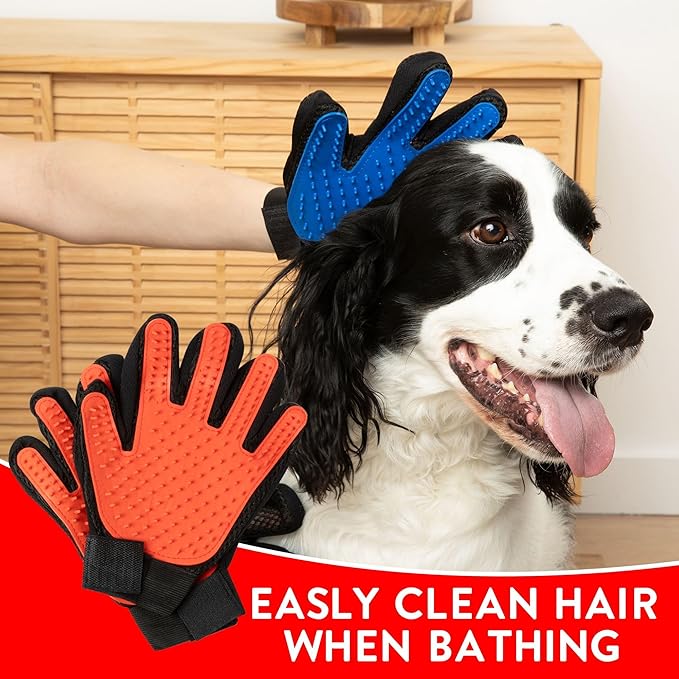Pet Grooming Gloves – 1 Pair – Deshedding & Bath Massage Mitts for Dogs & Cats – Choose from 5 Colors – Adjustable, Reusable & Easy to Clean (Red)