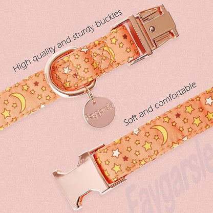 Faygarsle Orange Stars Moon Pattern Dog Collar for Small Medium Large Dogs Cute Puppy Collars for Female Dogs for Summer Spring Wedding Necklace Girl Dog Collar M