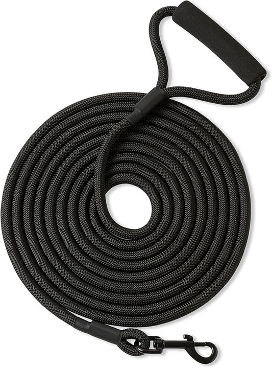 Mile High Life Long Dog Leash, with Comfortable Padded Handle, Black Nylon Rope Leash with Steel Tips, Heavy Duty 10 Feet Pet Leashes (Black,10 Feet)