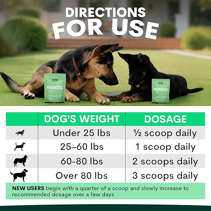 Probiotic for Dogs - Grain-Free Digestive Support Powder for Diarrhea, Bloating & Gas - Promotes Immune Support & Oral Health - Reduces Paw Licking, Allergies & Yeast Infections - 2.7 oz - 45 Scoops