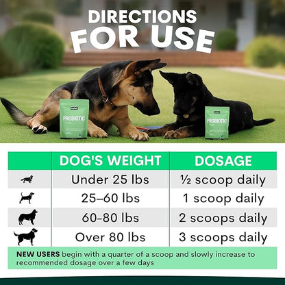 Probiotic for Dogs - Grain-Free Digestive Support Powder for Diarrhea, Bloating & Gas - Promotes Immune Support & Oral Health - Reduces Paw Licking, Allergies & Yeast Infections - 2.7 oz - 45 Scoops