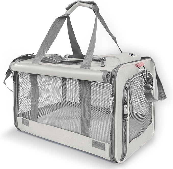 GAPZER Pet Carrier for Large Cat Soft-Sided Animal Traveling Bag for Medium Cat up to 20lbs / Washable Small Dog Puppy 10 lbs Crate Case with Privacy Curtains for Home Outdoor Travel Beige White