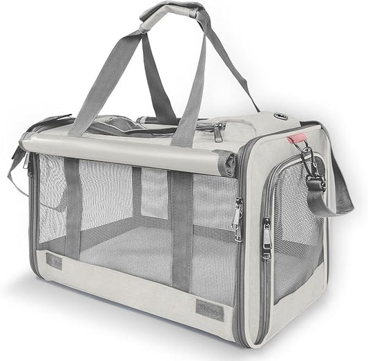 GAPZER Pet Carrier for Large Cat Soft-Sided Animal Traveling Bag for Medium Cat up to 20lbs / Washable Small Dog Puppy 10 lbs Crate Case with Privacy Curtains for Home Outdoor Travel Beige White