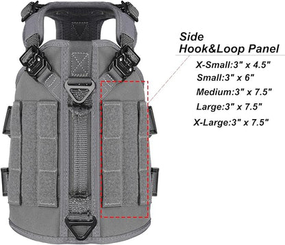 ICEFANG GN3 Tactical Dog Harness with 6X Buckle,Dog Molle Vest with Handle,3/4 Body Coverage,Hook and Loop Panel for ID Patch,No Pulling Front Clip (XS (17"-23" Girth), Wolf Gray)