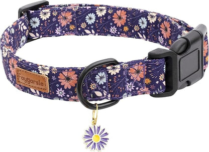 Faygarsle Floral Dog Collar for Girls and Female Dogs Soft and Fancy Pet Collar with Flower Design Ideal Purple Dog Collar for Small Medium Large Dogs L