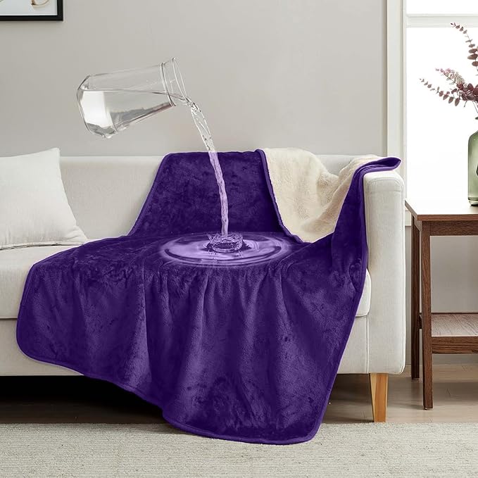 Waterproof Pet Blanket, Liquid Pee Proof, Sherpa Fleece Protector – Pet Hair Resistant Water Proof Bed Cover for Dogs Couch Sofa Car Bedding Comforter (Purple, 40"x60")
