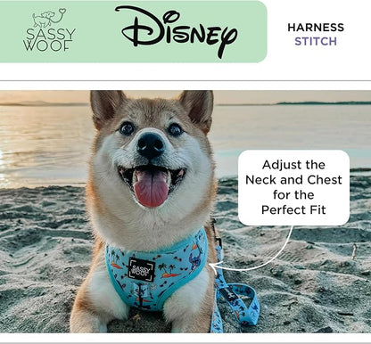 Sassy Woof Dog Adjustable Harness - Disney Stitch - M, Breathable Mesh, No Pull Design with Two D-Rings, Patented Design, Perfect for Medium Dogs - Officially Licensed