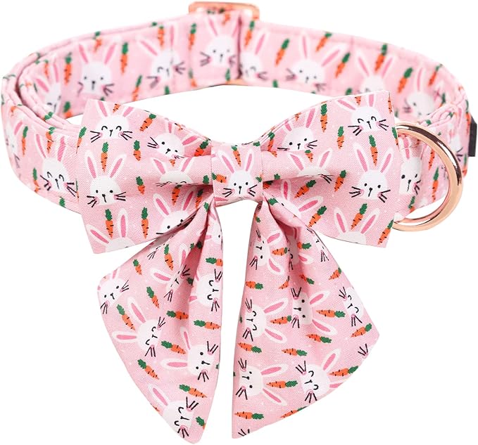 ARING PET Easter Dog Collar-Cute Rabbit Dog Collar with Sailor Bowtie, Cotton Adjustable Carrots Dog Collars with Metal Buckle