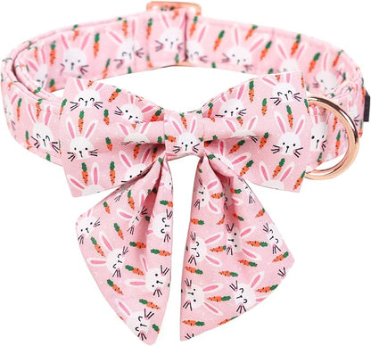 ARING PET Easter Dog Collar-Cute Rabbit Dog Collar with Sailor Bowtie, Cotton Adjustable Carrots Dog Collars with Metal Buckle