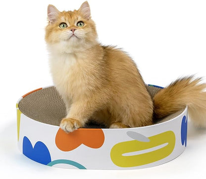 Conlun Cat Scratcher Cardboard,2 in 1 Oval Cat Scratch Pad Bowl for Indoor Kitty Grinding Claw,Round Kittens Scratching Board Corrugated Lounge Pet Beds&Furniture Protector for Couch&Carpets&Sofas