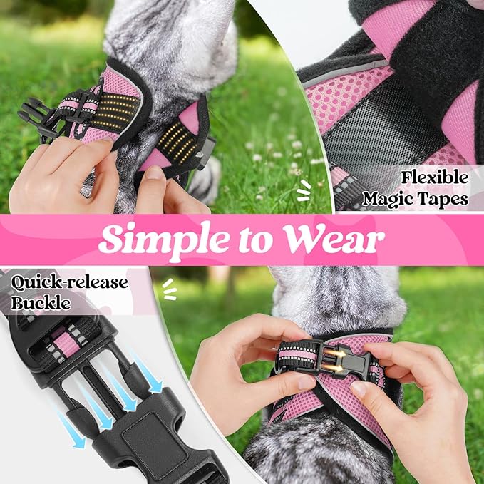 rabbitgoo Cat Harness and Leash Set for Walking Escape Proof, Adjustable Soft Kittens Vest with Reflective Strip for Cats, Comfortable Outdoor Vest, Pink, M