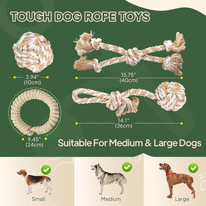 Dog Rope Toy 4 Pack - Dog Rope Toys for Large Dogs - Indestructible Natural Cotton Chew Toys for Aggressive Chewers - Tough Tug of War Dog Toys for Boredom, Teeth Clean
