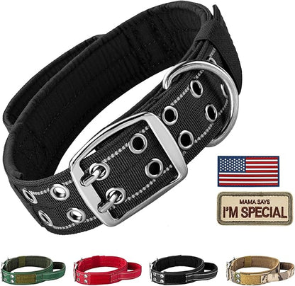 Annchwool Tactical Dog Collar for Medium and Large Dog,Adjustable Military Dog Collar with Soft Padded Handle,Heavy Duty Double Buckle Design(Black,M)