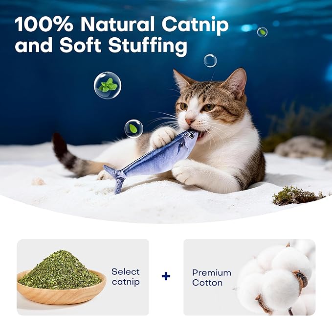 Potaroma Cat Toys Bite-Sized Flopping Fish with Catnip, Realistic Tap-Activated Moving Kitten Kicker, 3 Floppy Mode Wiggle Sardine/Saury/Yellow Croaker Interactive Motion Kitty Exercise