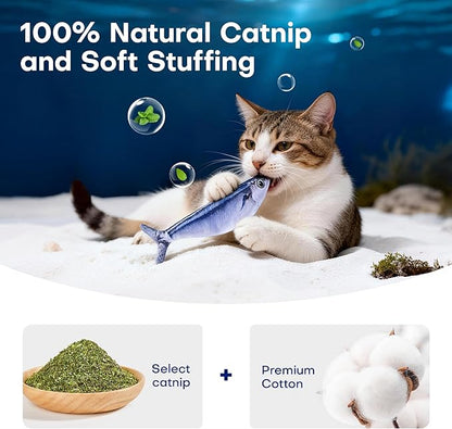 Potaroma Cat Toys Bite-Sized Flopping Fish with Catnip, Realistic Tap-Activated Moving Kitten Kicker, 3 Floppy Mode Wiggle Sardine/Saury/Yellow Croaker Interactive Motion Kitty Exercise