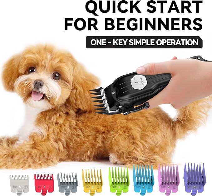 Dog Grooming Kit for Heavy Thick Hair&Coats,Low Noise Dog Hair Trimmer,Rechargeable Cordless Pet Shaver with Stainless Steel Blade, Dog Clippers for Grooming for Small Large Dogs Pets (Black)