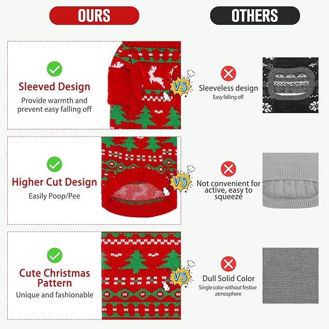KOOLTAIL Cat Sweater Turtleneck- Soft Knit Cat Christmas Sweaters for Cats Only, Elk Christmas Tree Pattern Thick Warm Cold Weather Pet Clothes Outfit for Small Medium Large Size Kitten Puppy Red M