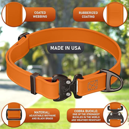 NexaPaw Biothane Dog Collar with Cobra Buckle - Made in USA - QR Code Dog Tag ID Included - Adjustable Heavy Duty Dog Collars for Medium Large Dogs - Waterproof Military Grade Tactical (3/4", Orange)