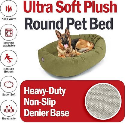 Majestic Pet 52 Inch Suede Calming Dog Bed Washable 52x35x11 (Inch) – Cozy Soft Round Donut Dog Bed with Spine Support for Dogs to Rest Their Head - Pet Bed X- Large - Sage (2025)