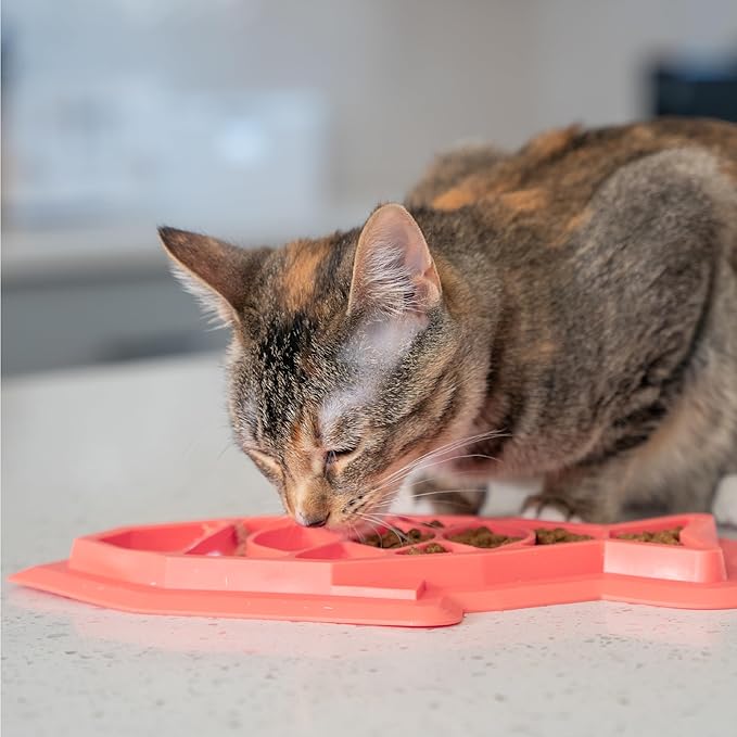 Catstages Fishie Fun Feed Mat – Non-Slip Slow Feeder Mat for Cats with Catnip, Crinkle Sounds & Engaging Play, ½ Cup Food Capacity, Pink