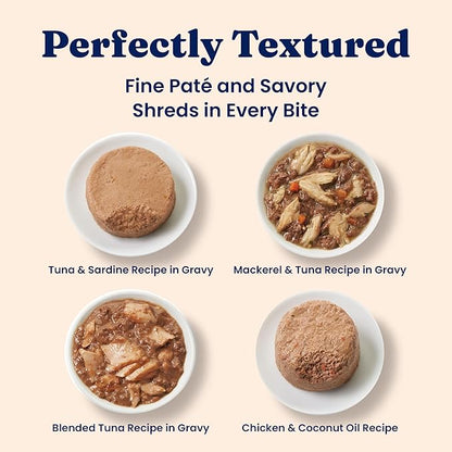 Solid Gold Wet Cat Food Variety Pack - Pate & Shreds in Gravy - Healthy Canned Cat Food Pate w/Real Chicken, Tuna, Mackerel & Sardine - Grain Free & Gluten Free Can Meals for Cats & Kittens - 12ct/3oz