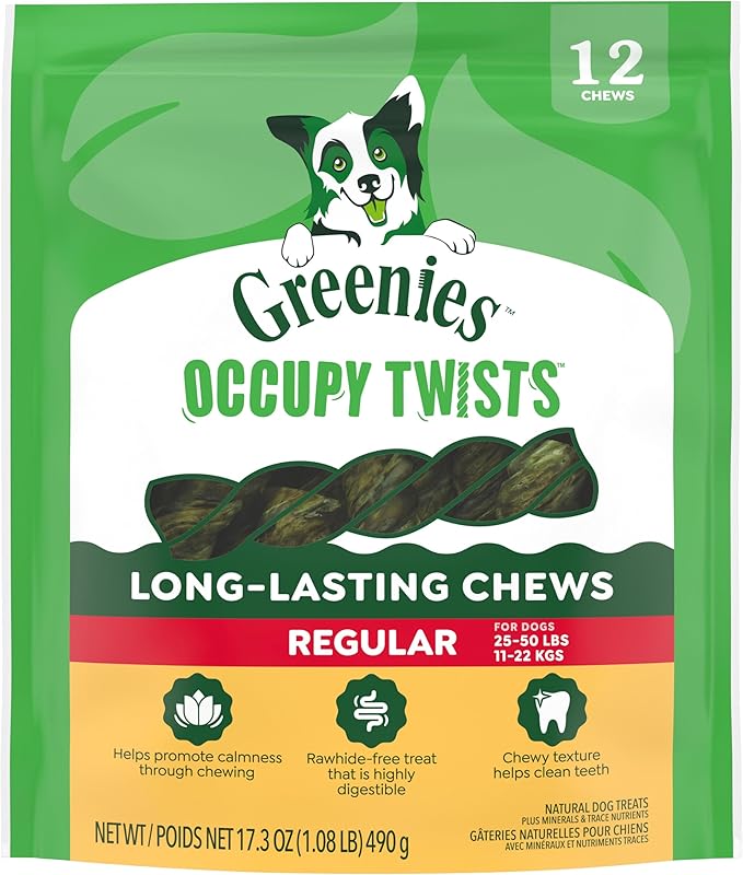 Greenies Occupy Twists Natural Dog Treats Regular Breed Size Chicken Flavor, 17.2 oz. Pack, 12 Count