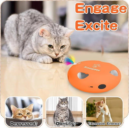 Scsuupoee Interactive Cat Toy, Electric Cat Toys for Moving Concealed Feathers, Smart Sensor 7 Holes Whack a Mole Feather Toy, USB Charge Automatic Kitten Toys,Orange