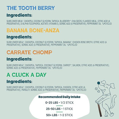Shameless Pets Dental Chews for Dogs, Variety (4-Pack) - Natural Dog Teeth Cleaning Treats with Fresh Breath Benefits | Grain-Free Dental Sticks for Small, Medium & Large Dogs