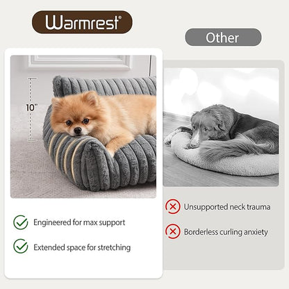 Warmrest Cat Couch for Pets, Cute Small Dog Couch Bed with Cozy Soft Faux Rabbit Fur for Small Dogs, Fuzzy Dog Couch for Indoor Cats, Supportive Pet Sofa with Removable Washable Cover, Light Gray, 30"
