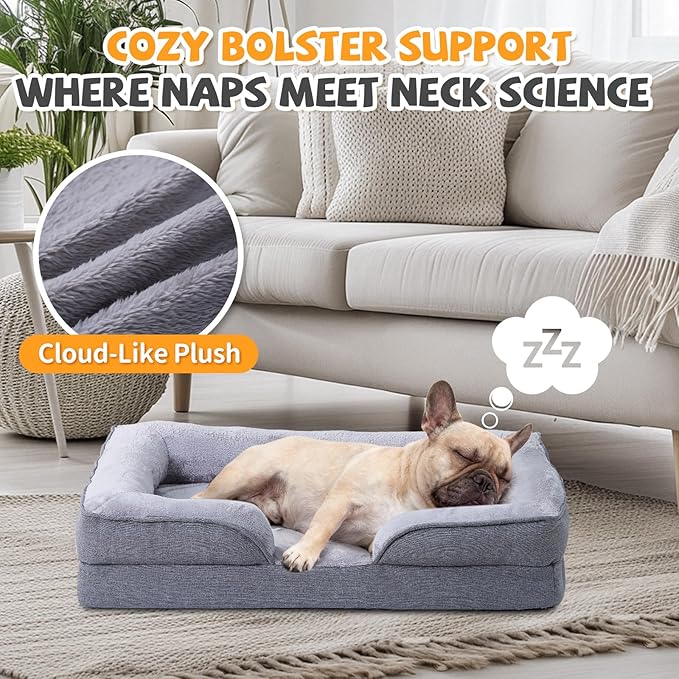 Makigued Orthopedic Dog Bed for Medium Dogs Egg Crate Foam Pet Sofa with Waterproof Liner, Removable Washable Cover, Nonslip Bottom, Cozy Couch for Small & Medium Dogs and Cats, 24x18x6.5, Grey